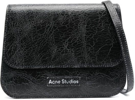 Acne Studios Platt cracked-effect leather crossbody bag Zwart