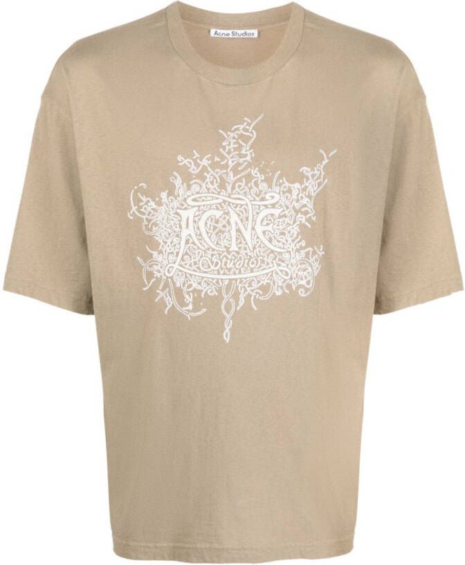 Acne Studios T-shirt met logoprint Beige