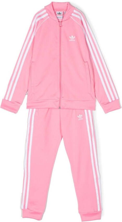 Adidas Kids Gestreept trainingspak met geborduurd logo Roze