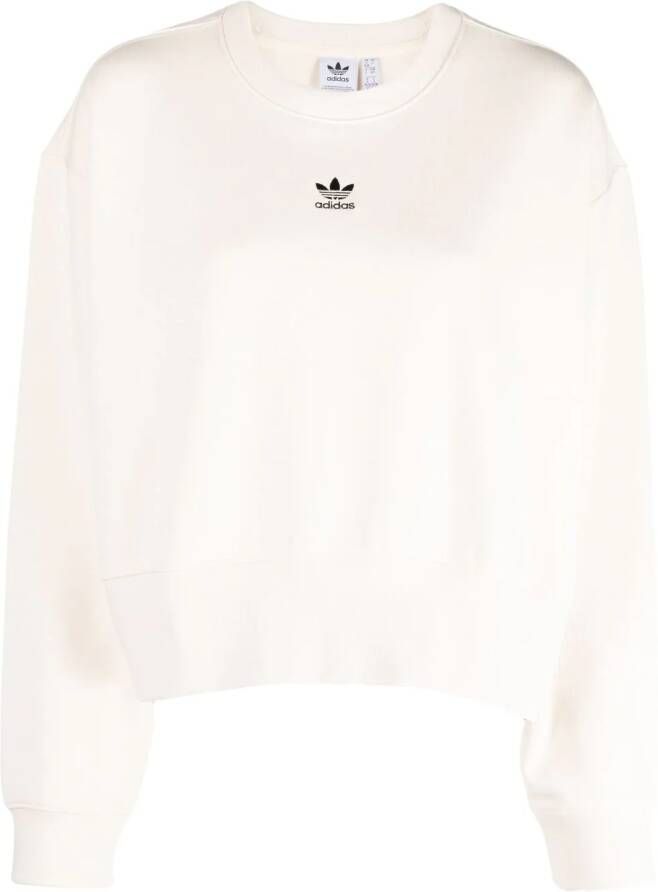 Adidas logo-embroidered cotton sweatshirt Beige