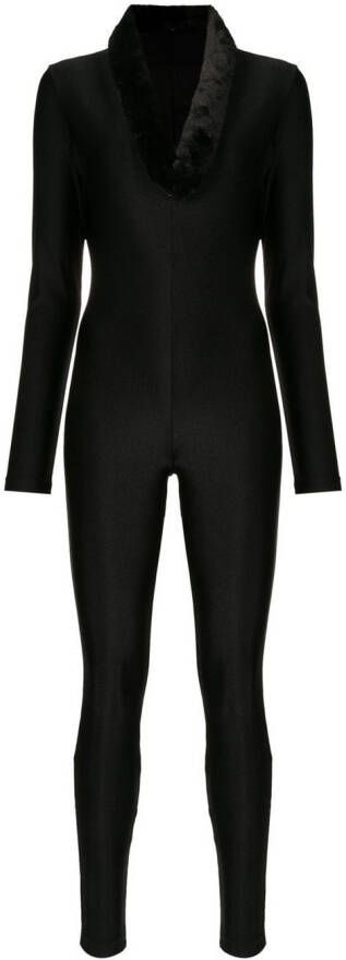 Adriana Degreas Jumpsuit met kraag van imitatiebont Zwart
