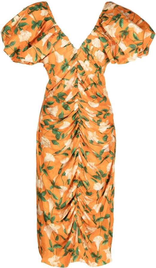 Agua By Agua Bendita Midi-jurk met bloemenprint Oranje