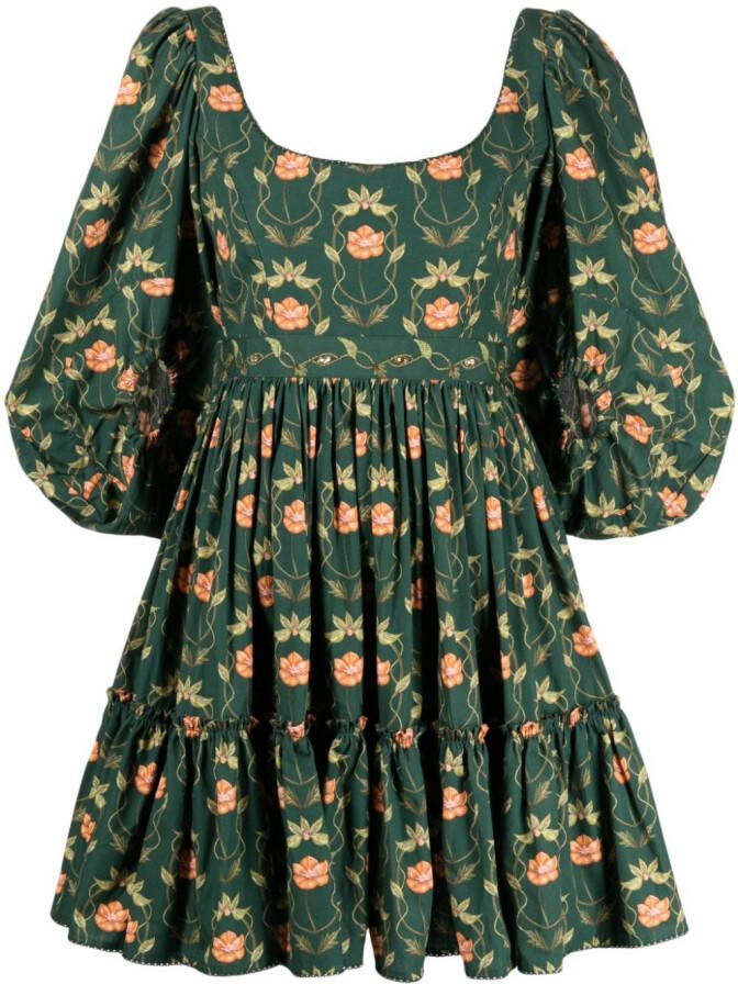 Agua By Agua Bendita Mini-jurk met bloemenprint Groen