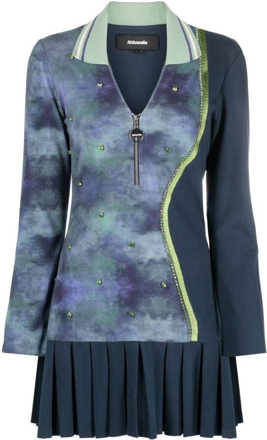 Ahluwalia Sweaterjurk met plooien en Shakti-print Blauw