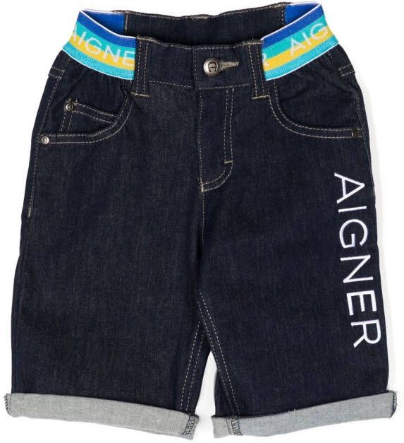 Aigner Kids Spijkershorts met geborduurd logo Blauw