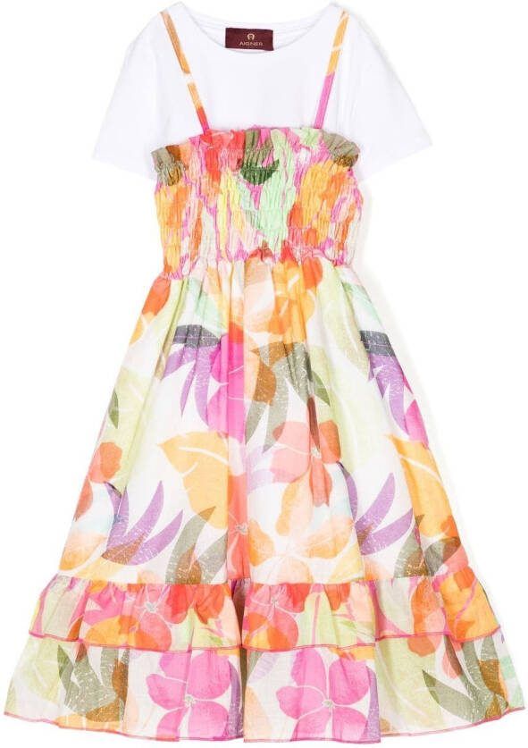 Aigner Kids Jurk met bloe print Wit