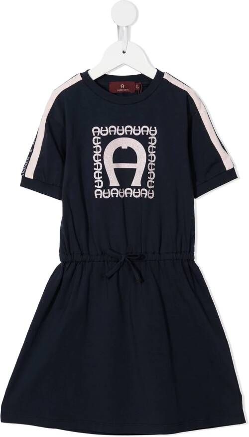 Aigner Kids Jurk met logoprint Blauw
