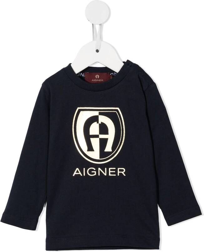 Aigner Kids T-shirt met logoprint Blauw