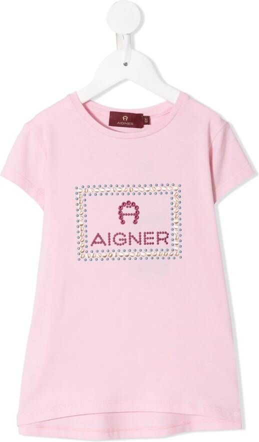 Aigner Kids T-shirt met stras logo Roze
