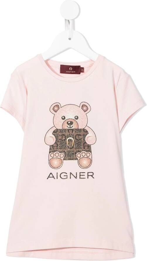 Aigner Kids T-shirt met teddybeerprint Roze