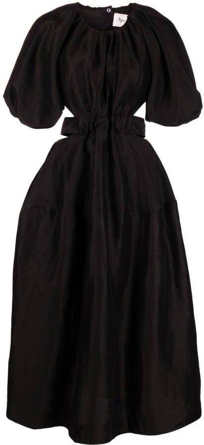 Aje Midi-jurk met pofmouwen Zwart