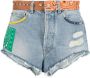 Alanui Blauwe Katoenen Shorts met Multicolor Bandana Inzetstukken Blauw Dames - Thumbnail 1