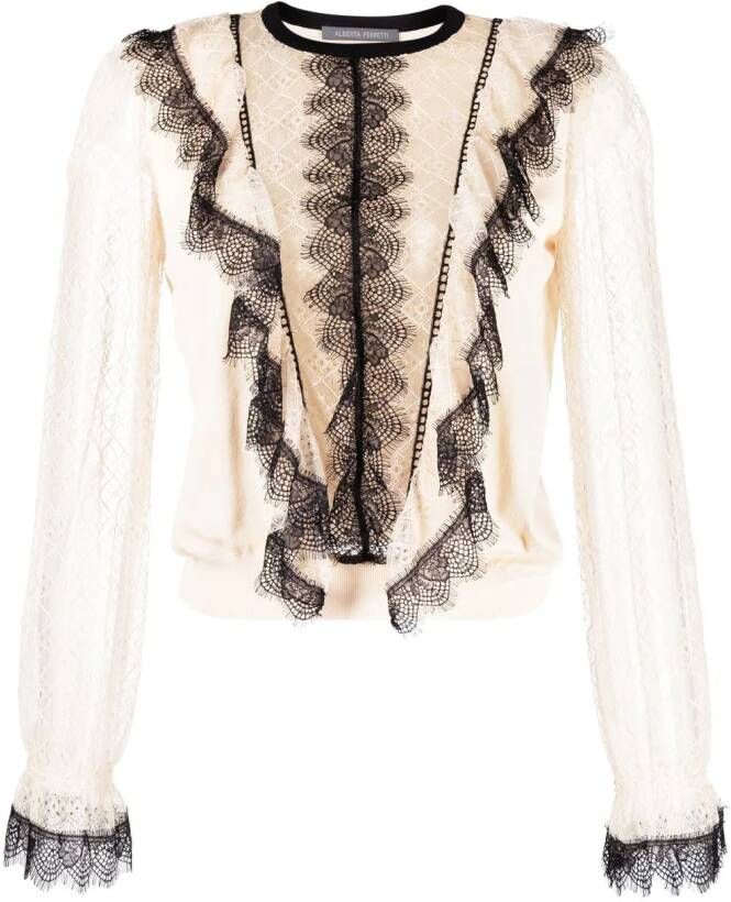 Alberta Ferretti Blouse met kanten detail Beige