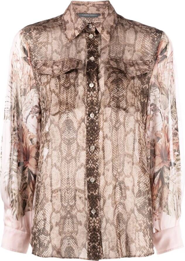 Alberta Ferretti Blouse met slangenprint Bruin