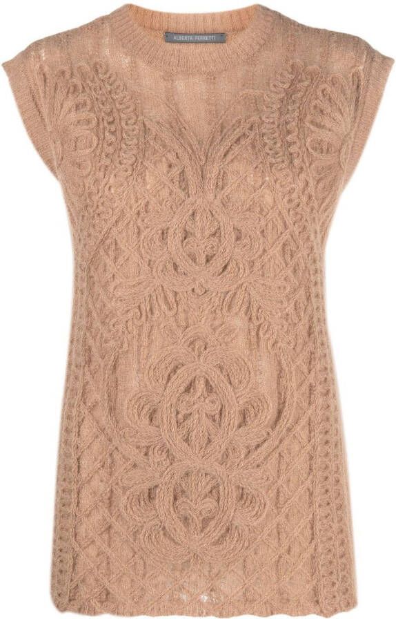 Alberta Ferretti Kabelgebreide top Beige