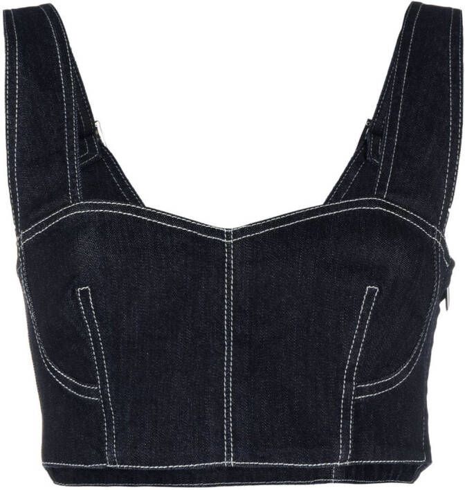Alberta Ferretti Cropped bustier top met contrasterend stiksel Blauw