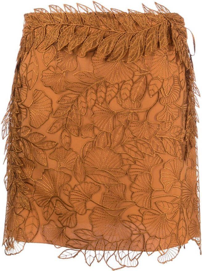 Alberta Ferretti Mini-rok met bloemenkant Bruin