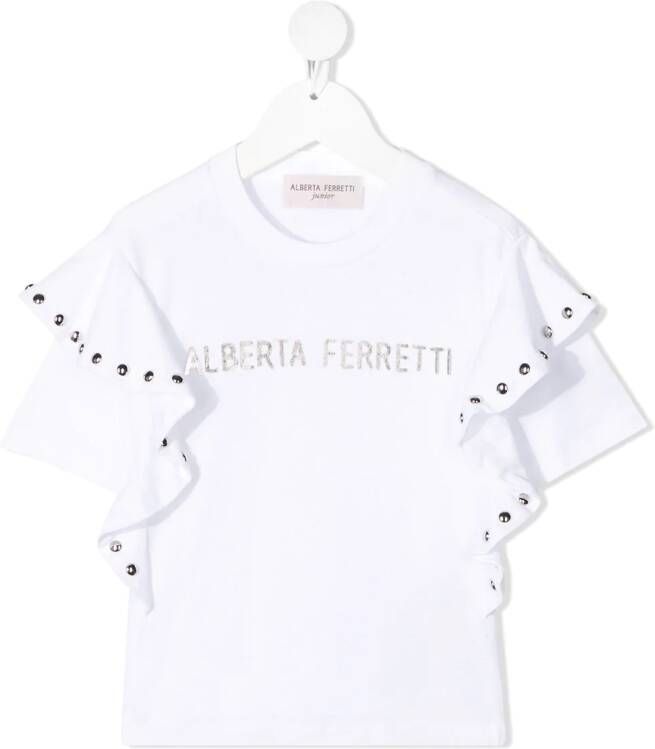Alberta Ferretti Kids T-shirt met ruche mouwen Wit