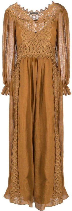 Alberta Ferretti Maxi-jurk van kant Bruin