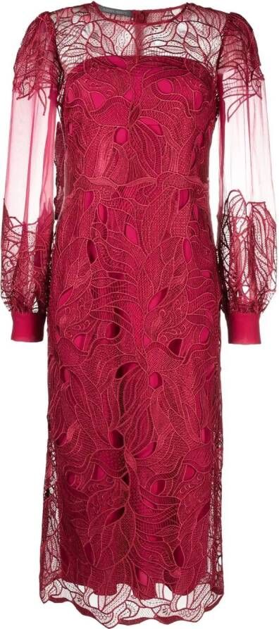 Alberta Ferretti Midi-jurk met overslag van kant Rood