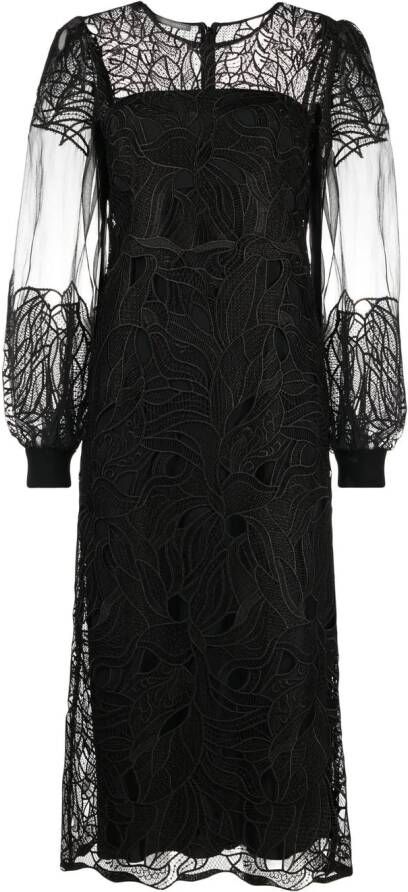 Alberta Ferretti Midi-jurk met overslag van kant Zwart