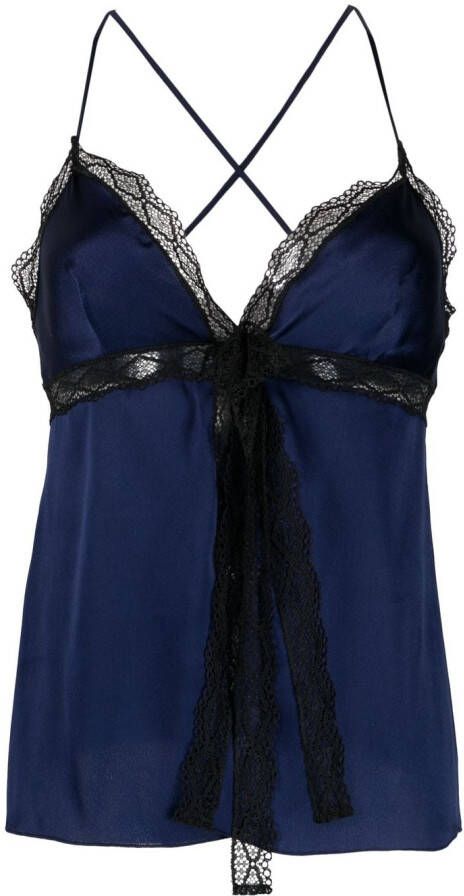 Alberta Ferretti Top met afwerking van kant Blauw