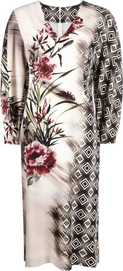 Alberta Ferretti Midi-jurk met bloemenprint Zwart