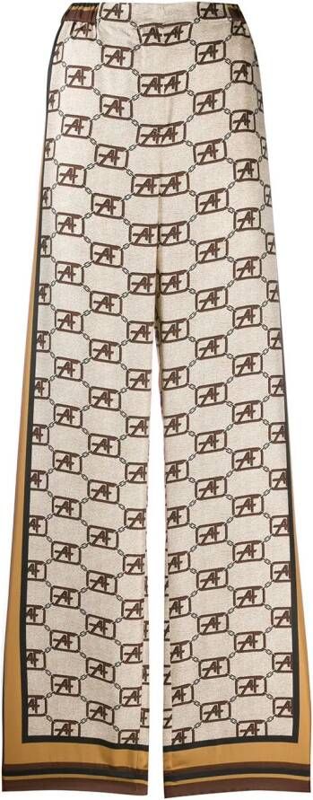 Alberta Ferretti Palazzo broek met logoprint Beige