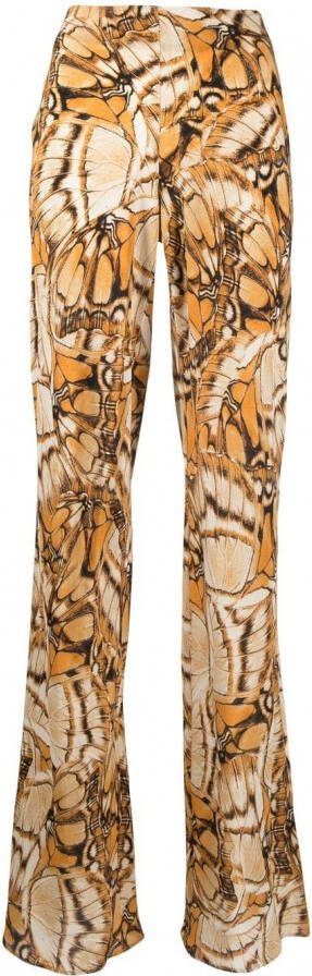 Alberta Ferretti Palazzo broek met vlinderprint Beige