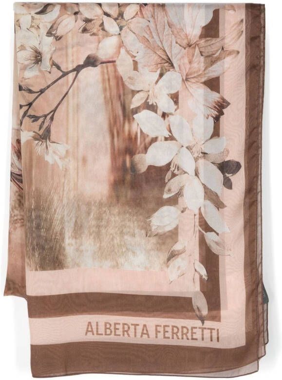Alberta Ferretti Sjaal met bloemenprint Bruin