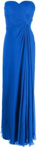 Alberta Ferretti draped-detail strapless silk gown Blauw