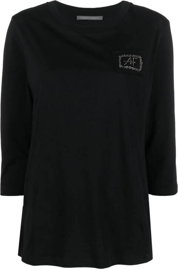 Alberta Ferretti T-shirt met cropped mouwen Zwart
