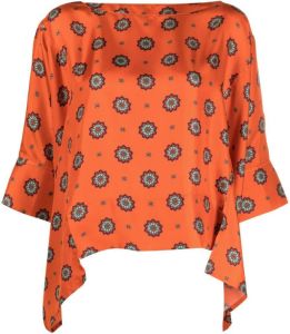 Alberto Biani printed asymmetric blouse Oranje