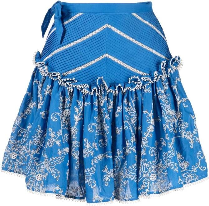ALEMAIS Bonnie mini-rok met geborduurde bloemen Blauw