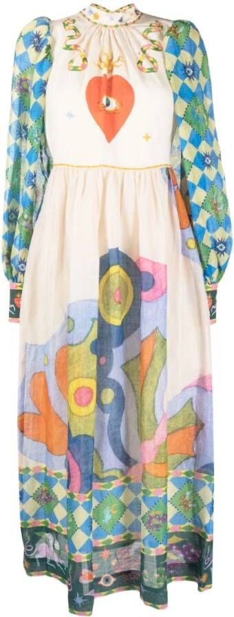 ALEMAIS x Lou Benesch Lou jurk met print Beige