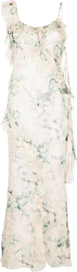 Alessandra Rich Maxi-jurk met bloemenprint Beige