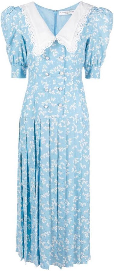 Alessandra Rich Midi-jurk met bloemenprint Blauw