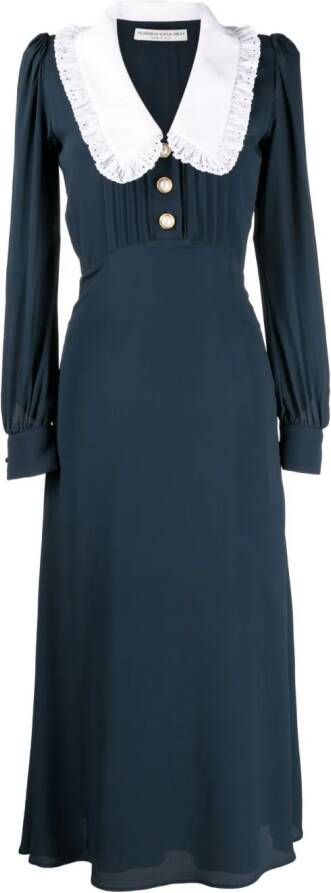 Alessandra Rich Midi-jurk met oversized kraag Blauw