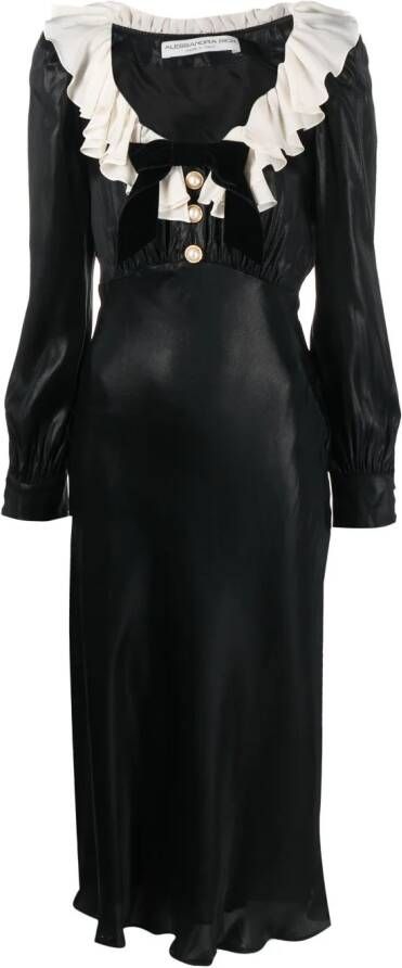 Alessandra Rich Midi-jurk met volant kraag Zwart