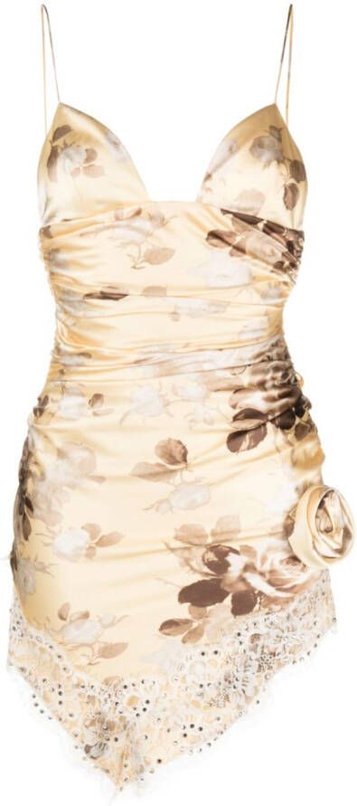 Alessandra Rich Mini-jurk met V-hals Geel