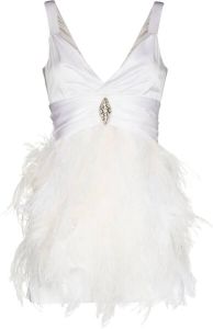 Alessandra Rich Mini-jurk verfraaid met veren Wit
