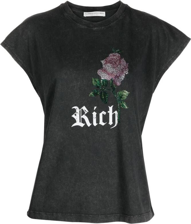 Alessandra Rich T-shirt verfraaid met stras Grijs