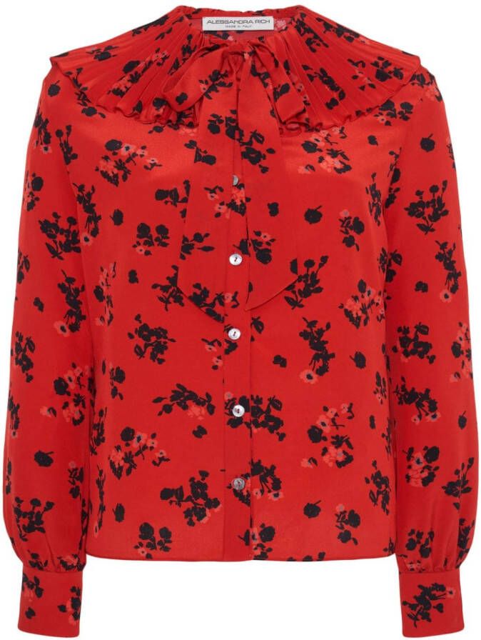 Alessandra Rich Zijden blouse met bloemenprint Rood