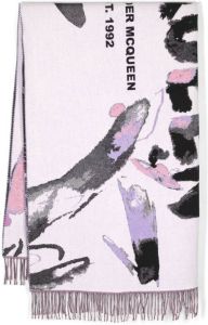Alexander McQueen abstract pattern logo-print scarf Beige