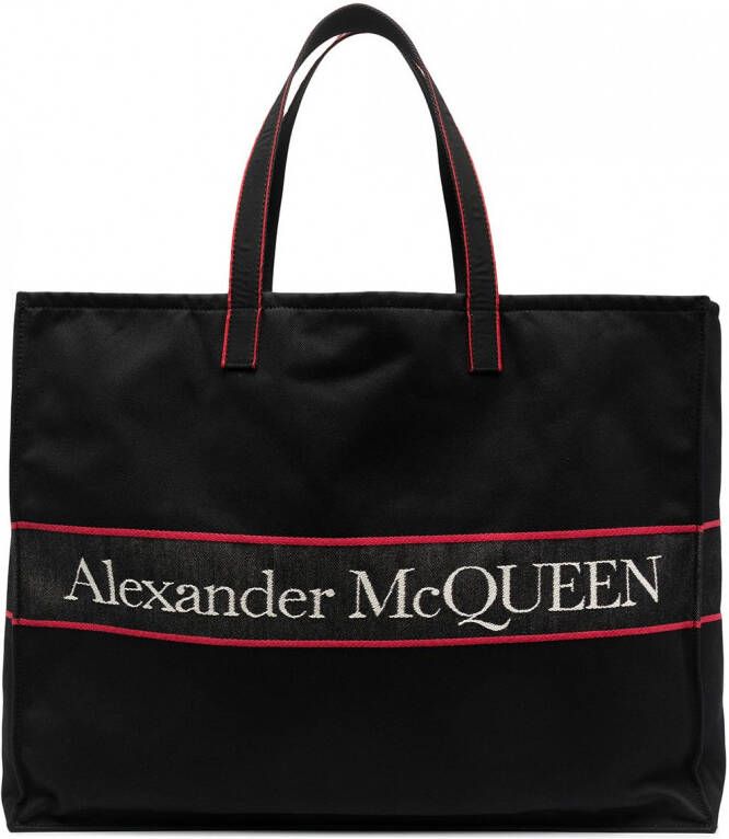 Alexander McQueen East West draagtas met logo Zwart