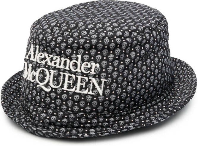 Alexander McQueen Fedora hoed met doodskopprint Zwart