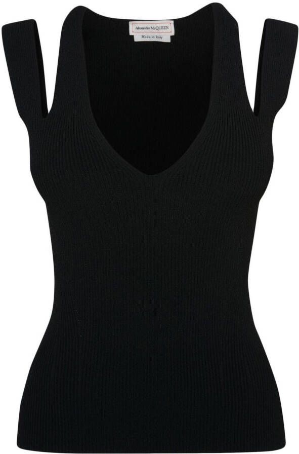 Alexander McQueen Ribgebreide tanktop Zwart