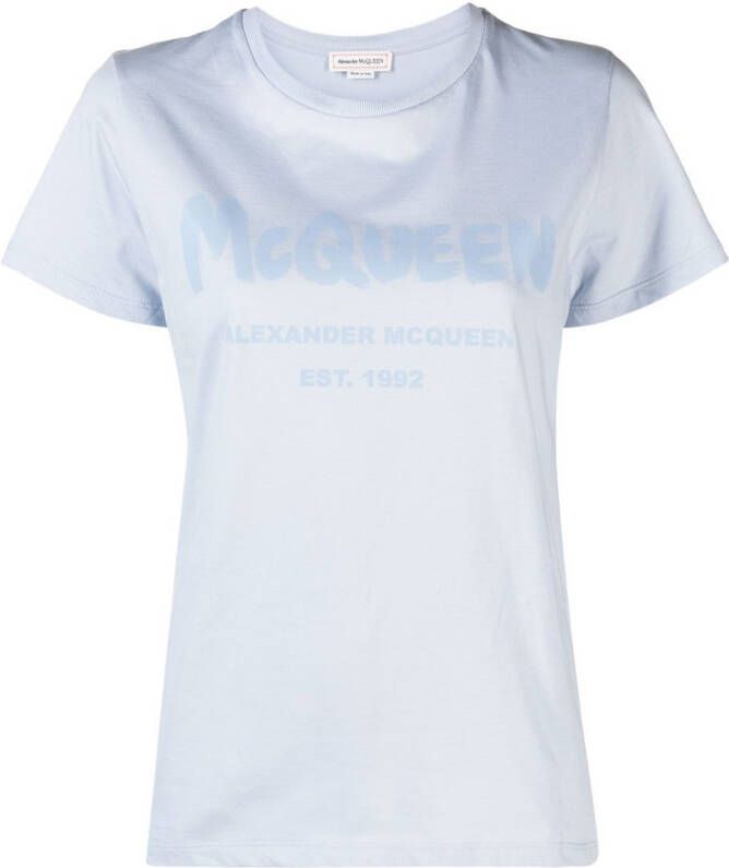 Alexander McQueen T-shirt met graffiti-print Blauw