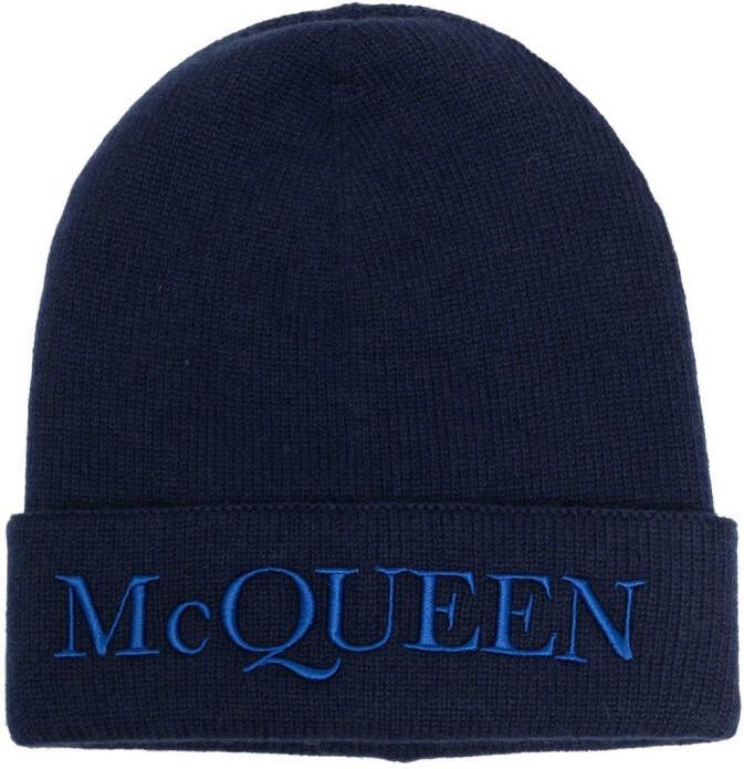 Alexander McQueen Muts met geborduurd logo Blauw