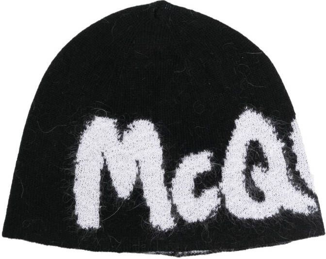 Alexander McQueen Muts met logo intarsia Zwart